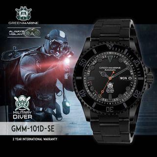 Green Marine Watches Automatic 300m Military Diver Stealth Blackout Special Edition Day Date GMM101D-SP