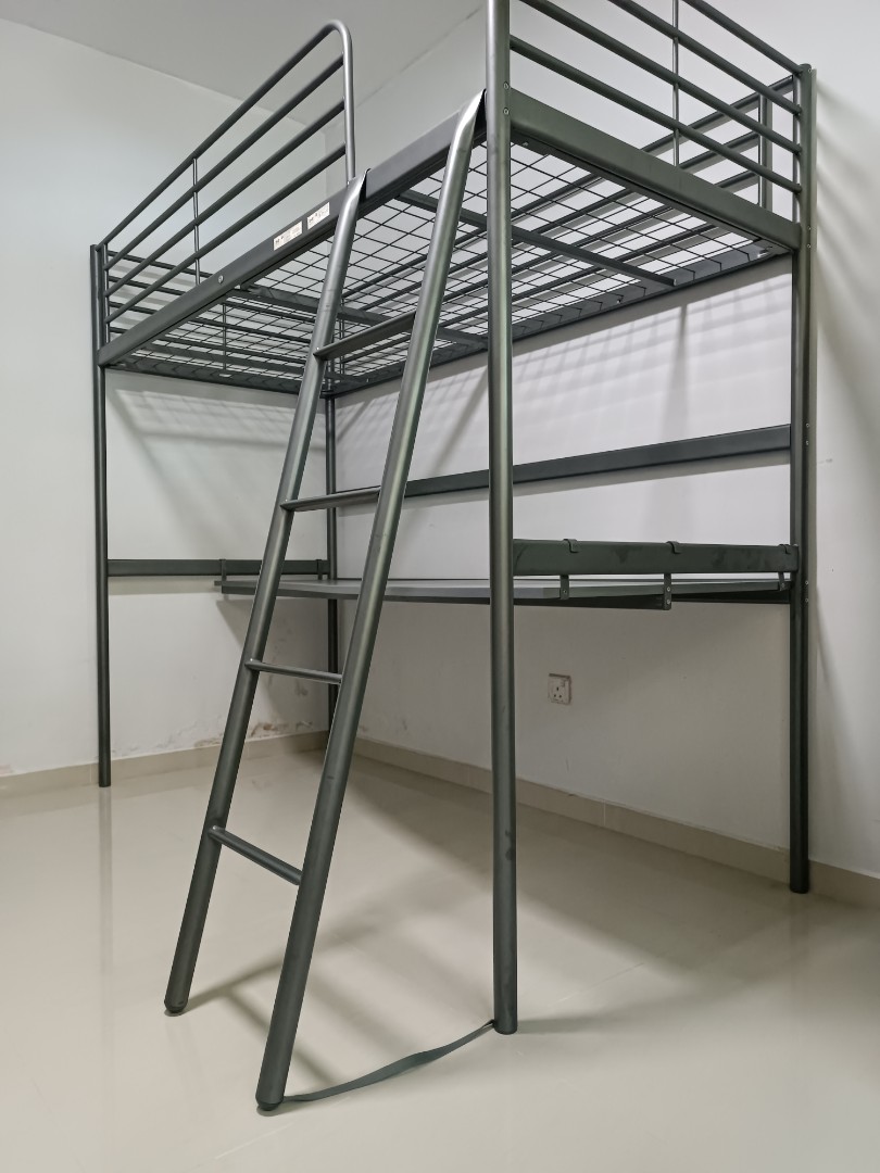 IKEA SVARTA Loft Bedframe c/w Study Desk & Mattress, Furniture & Home
