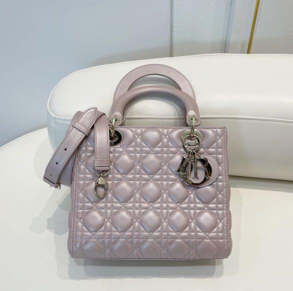 Dior Medium Lady Dior in Pearly Pink Lambskin LGHW  Brands Lover