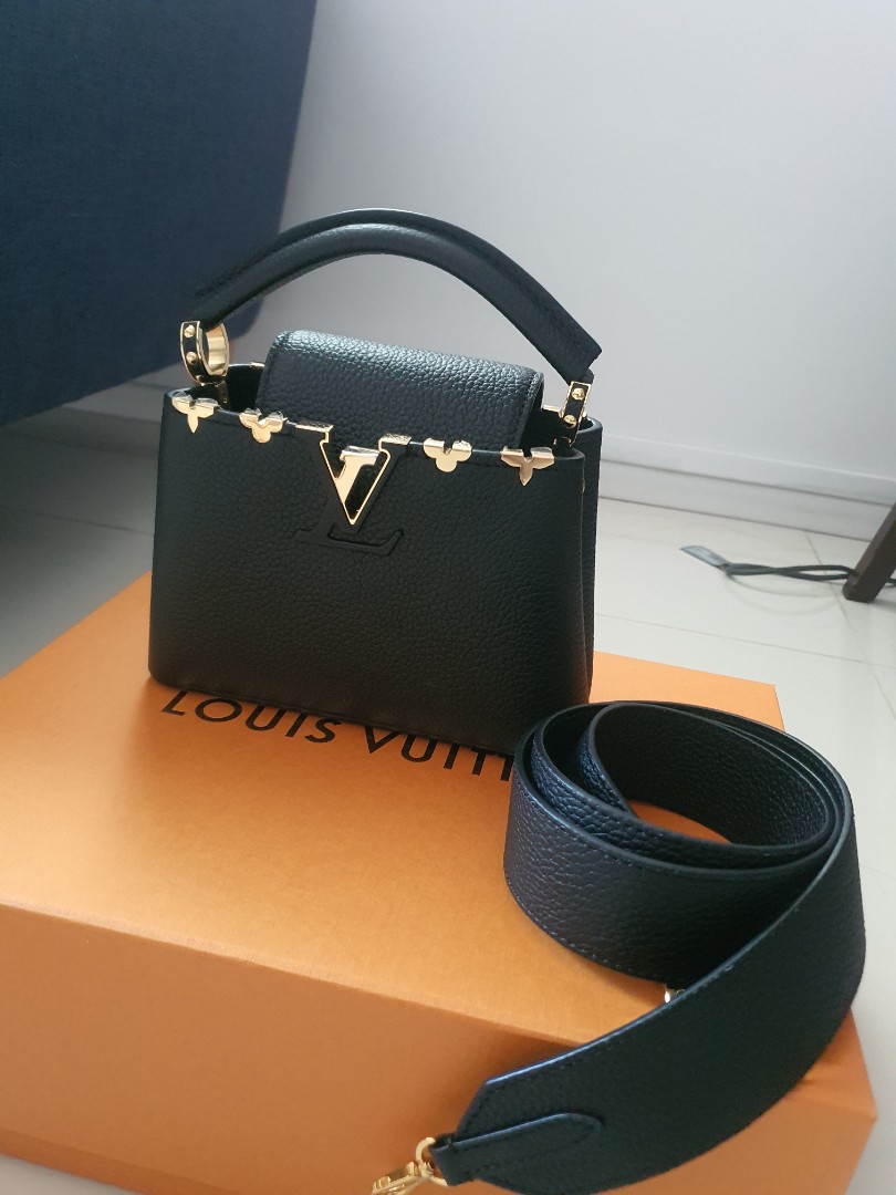 Louis Vuitton, Bags, Soldnew Lv Capucines Mini Black Crown Of Gold Flowers