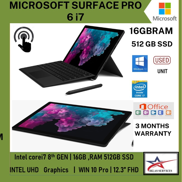 MICROSOFT SURFACE PRO Intel® Core™ 8th Gen i7-8250U Intel® UHD Graphics  620/16GB/512SSD, Computers  Tech, Laptops  Notebooks on Carousell