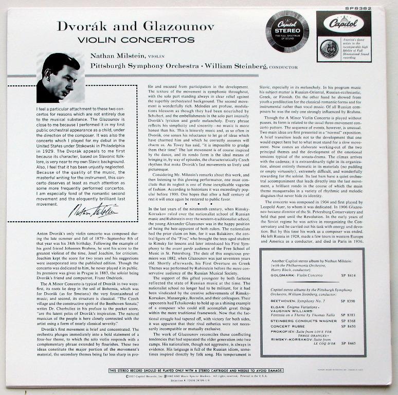 Milstein - Dvorak - Glazounov - Violin Concertos [Cisco reissue