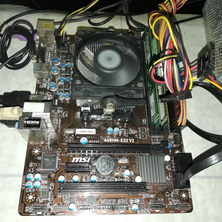 MSI FM2+ Motherboard with A6 6400K (Category: Computer Parts) located in Rizal. Submitted by Spheriks (Listing ID 1163232129, Image 1). Description: For sale bundle for 1,600 MSI A68HM-E33 v2 AMD A6 6400K 3.9 GHZ Memory NOT included mint and good condition Meetup SM taytay or Pickup sa bahay para matest Muzon Taytay Rizal .