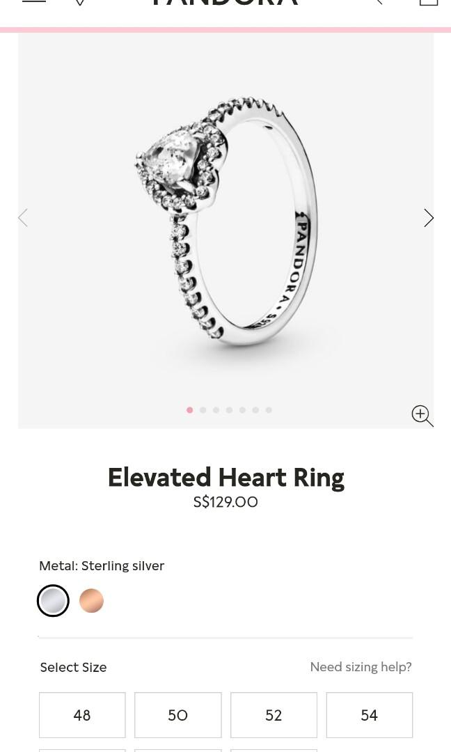Pandora ring store size chart us