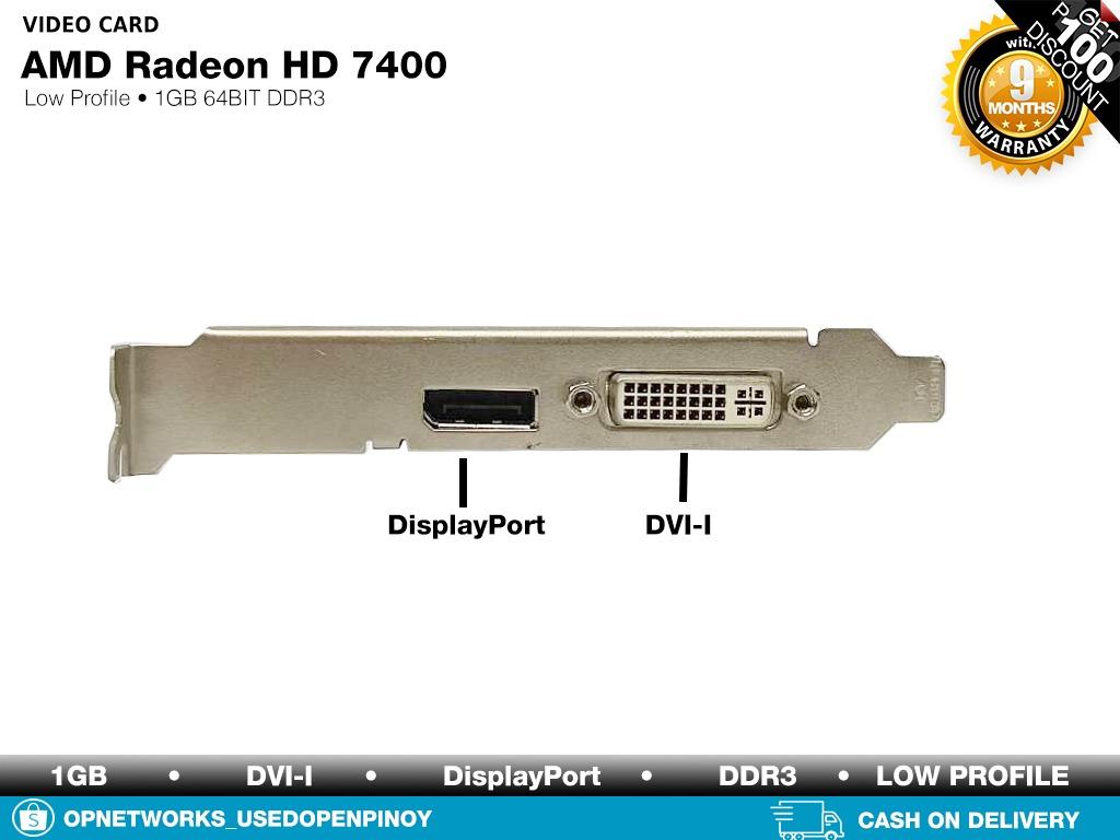 Preowned AMD Radeon HD 7400 1GB 64BIT DDR3 Low Profile Video