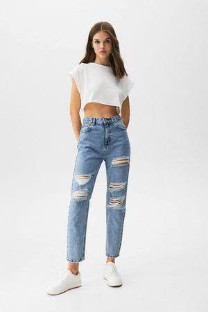Pull \u0026 Bear mom ripped jeans, Fesyen 
