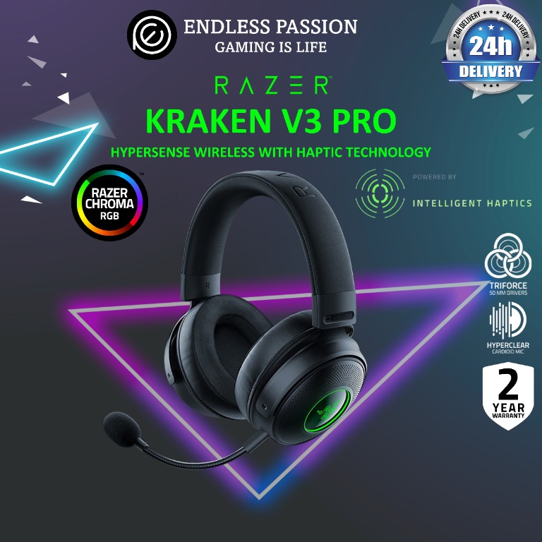 Razer Kraken V3 Pro Wireless Gaming Headset with Haptic Technology, Audio, Headphones & Headsets