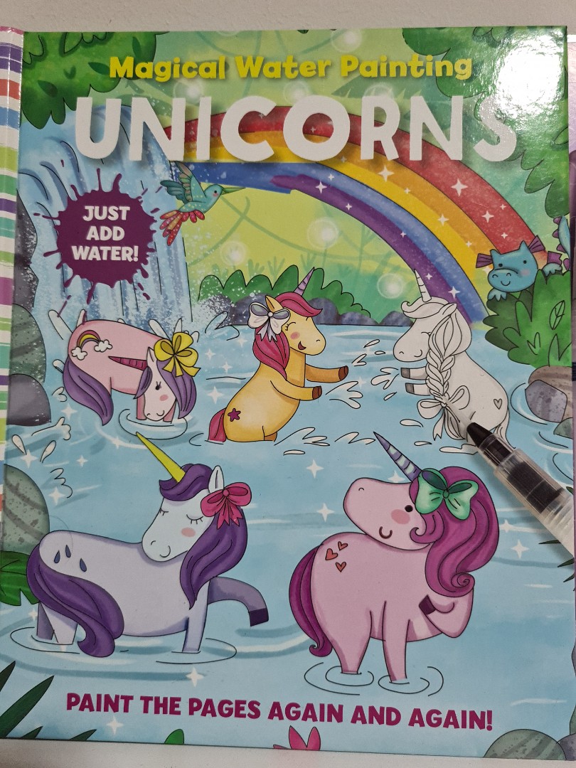 Reusable water colouring coloring book unicorns activity book, Hobbies ...