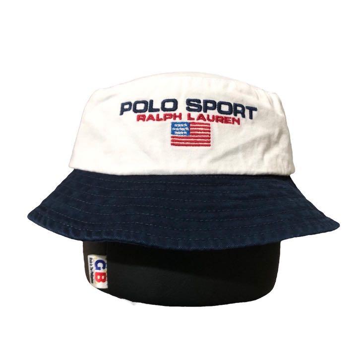 RL Polo Sport Bucket Hat (white/navy), Men's Fashion, Watches