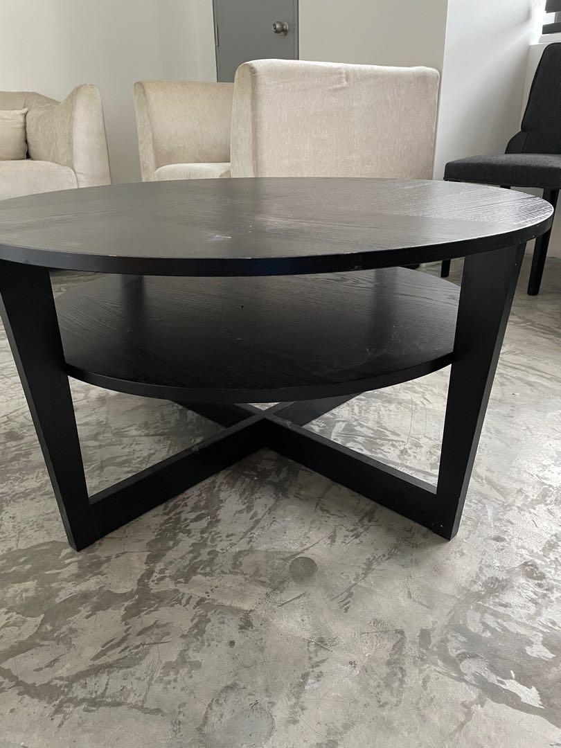 Round black wooden Coffee table, Furniture & Home Living, Furniture