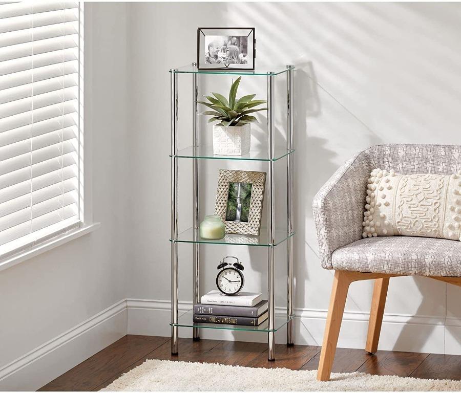 [sg stock] mDesign FreeStanding Shelves 4Tier Rectangular Glass