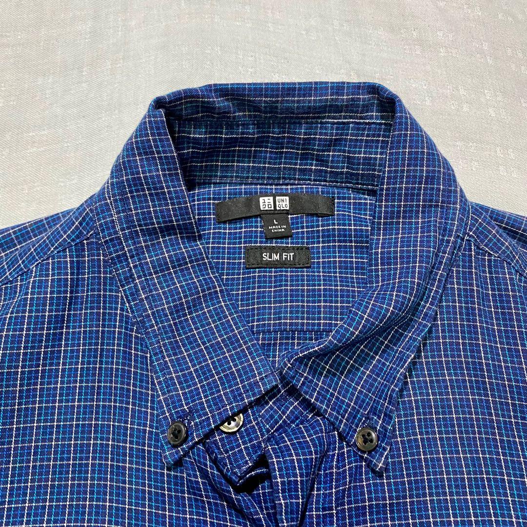 Uniqlo Blue Polo Checkered Slim Fit, Men's Fashion, Tops & Sets