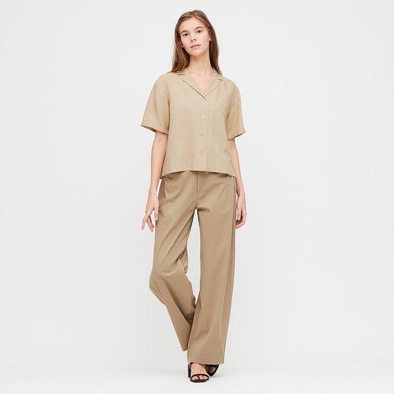 Uniqlo linen blend open collar short sleeve shirt, Women's Fashion, Tops,  Blouses on Carousell