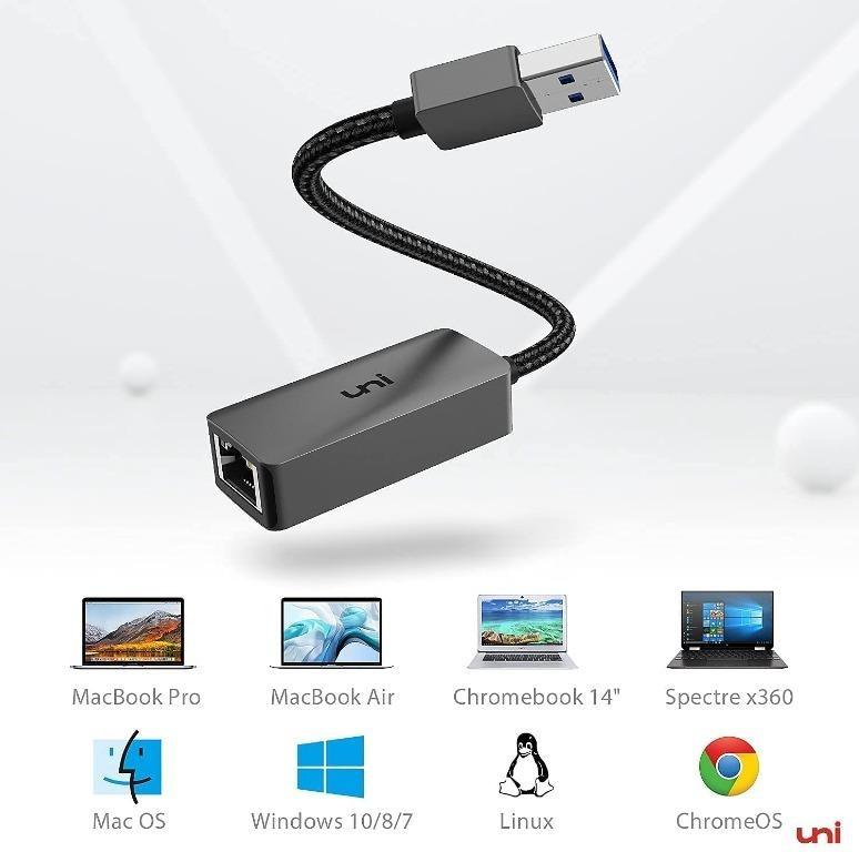 USB Adapter (Driver Free), uni [Slim, Aluminum, Nylon] USB 3.0 to RJ45 Gigabit Lan