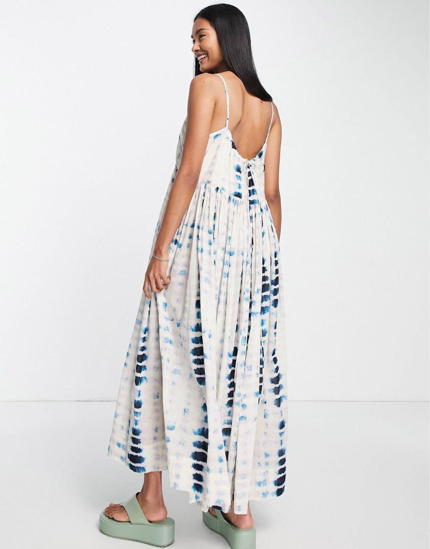 Whistles Carmen tie dye maxi dress in blue multi, Women's Fashion
