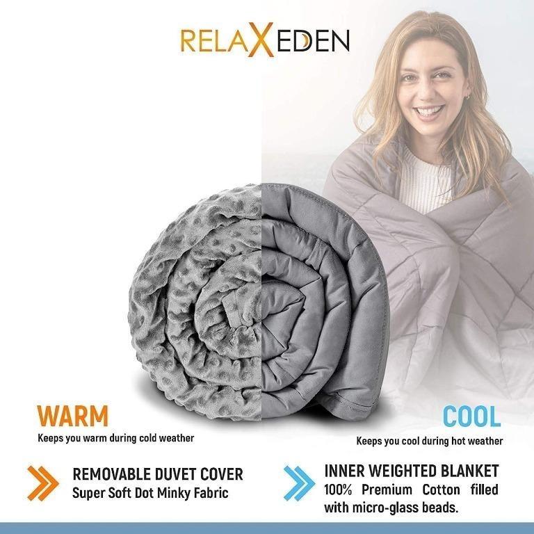 YBR RELAX EDEN USA Adult Weighted Blanket W Removable Washable Duvet Cover 20 lbs 60 x 80 Size Heavy Glass Micro Beads Supreme Sleeping Comfort for Adults Hot Cold Sleeping 100 Soft Cotton Build