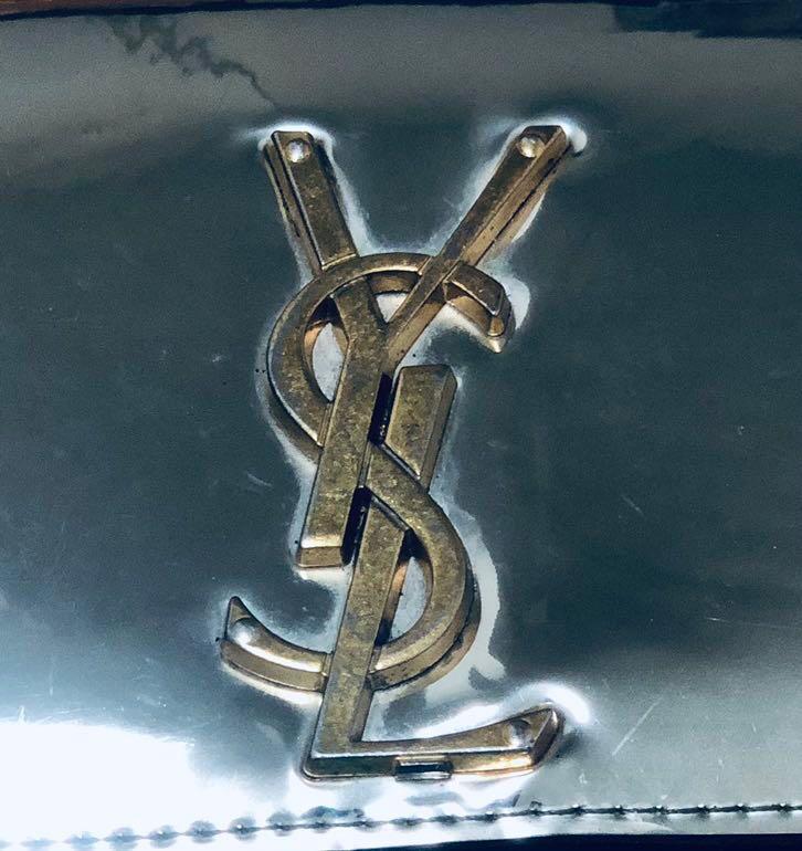 YSL Silver Vinyl Mirror Small Classic Monogram Kate Bag