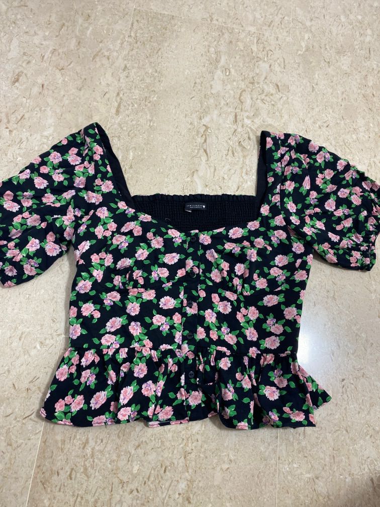Zara Floral Bustier Top, Women's Fashion, Tops, Blouses on Carousell