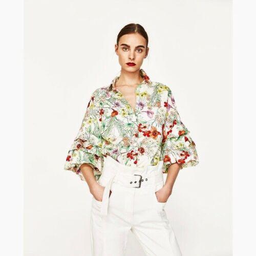 ZARA floral puff sleeve shirt S, Women's Fashion, Tops, Shirts on
