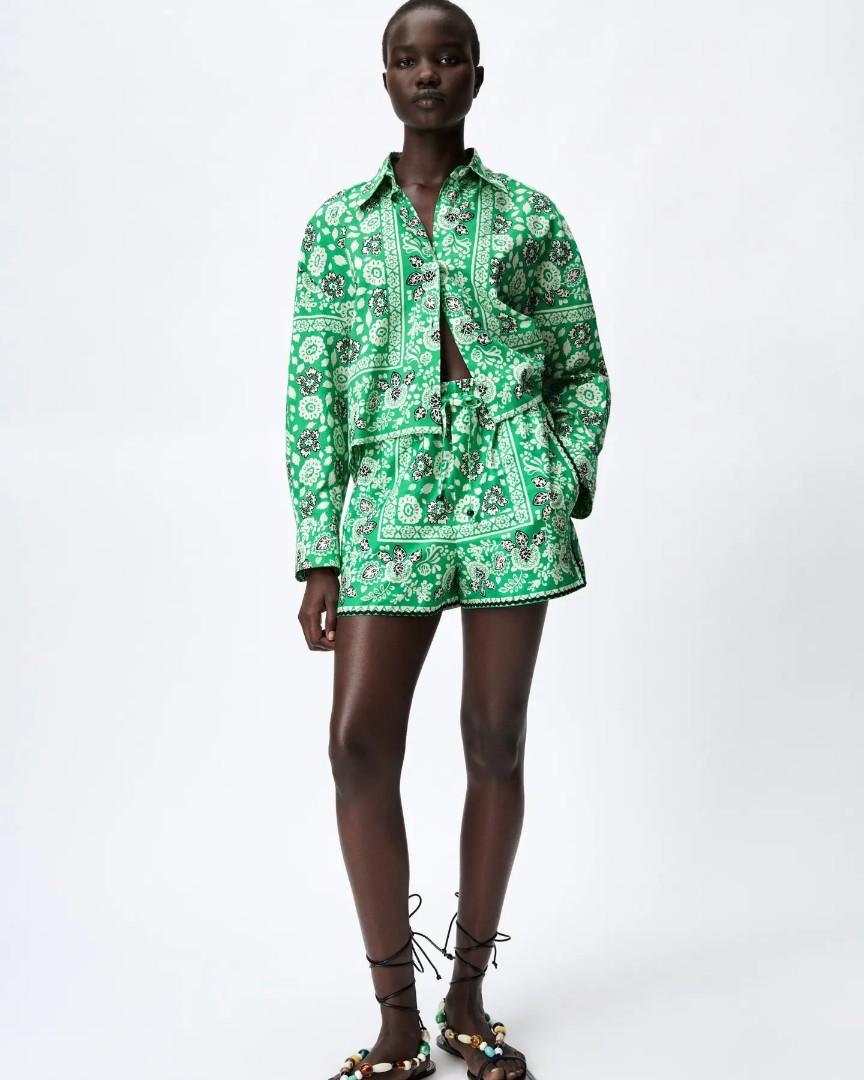 Zara printed crop shirt, Fesyen Wanita 