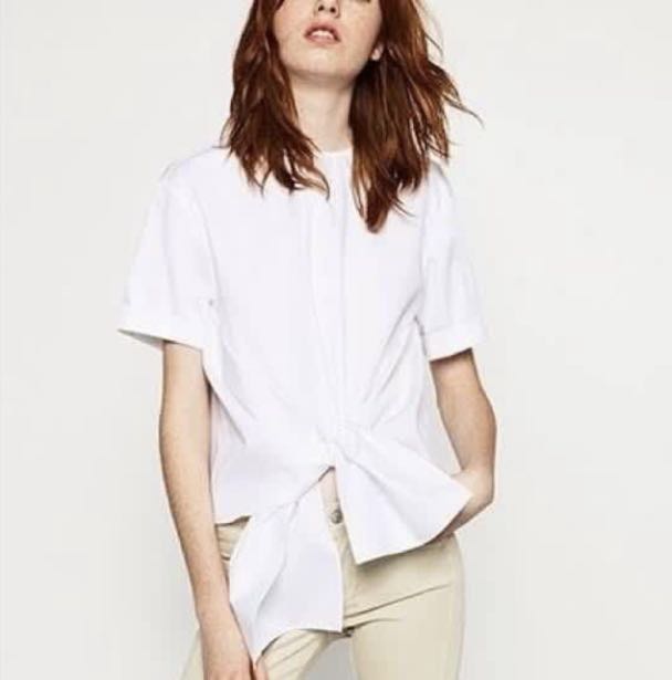 Zara tie knotted shirt, Fesyen Wanita 