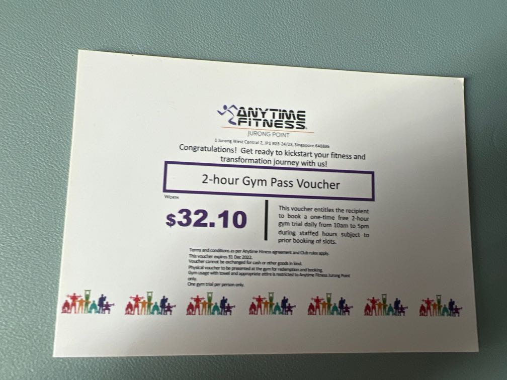 2 hour gym pass voucher with Anytime fitness, Tickets & Vouchers ...