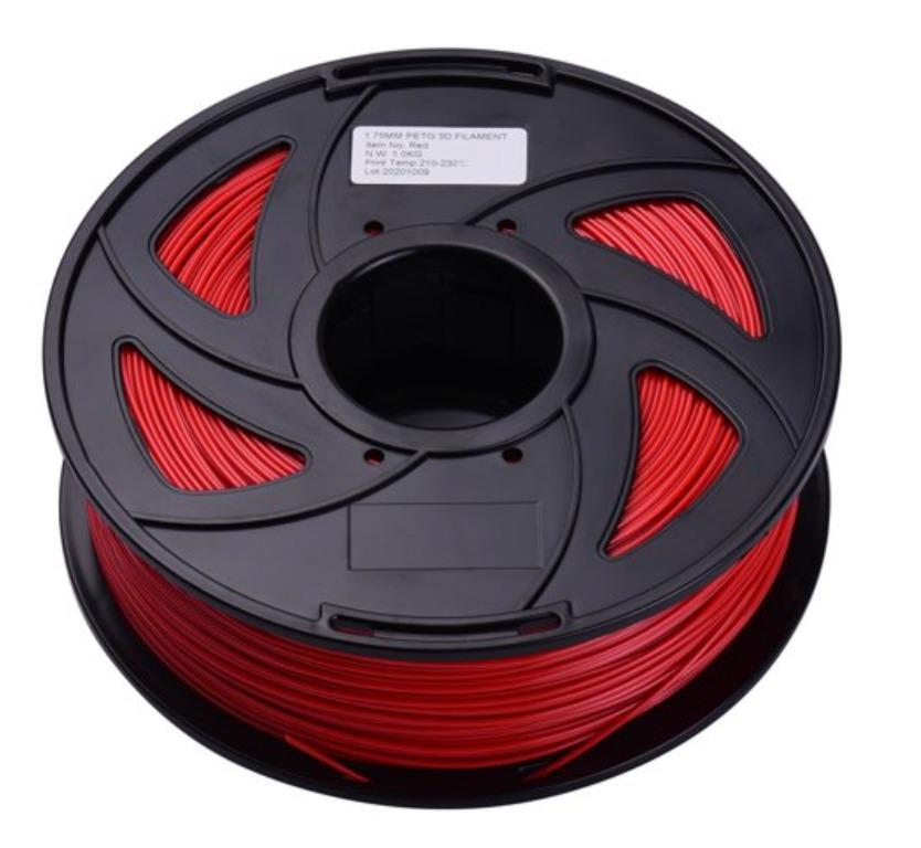 AIBECY 3D Printer PETG Filament 1.75mm, Red (Category: Cables & Adaptors) located in Marikina City. Submitted by skowshop (Listing ID 1163420424, Image 2). Description: Features: 1KG/2.2lbs filament net weight, 1.75mm filament diameter. Print temperature is 210-230℃(410℉-446℉). Suitable for all common 3d printers on the market. Strong rigidity and toughness. High temperature resistance, wear resistance, good mechanical properties. Great print eff