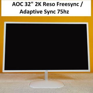 AOC 32" QHD 2K Reso Freesync / Adaptive Sync 75hz Slim Frame Gaming LED monitor,DP/HDMI,Audio,VESA