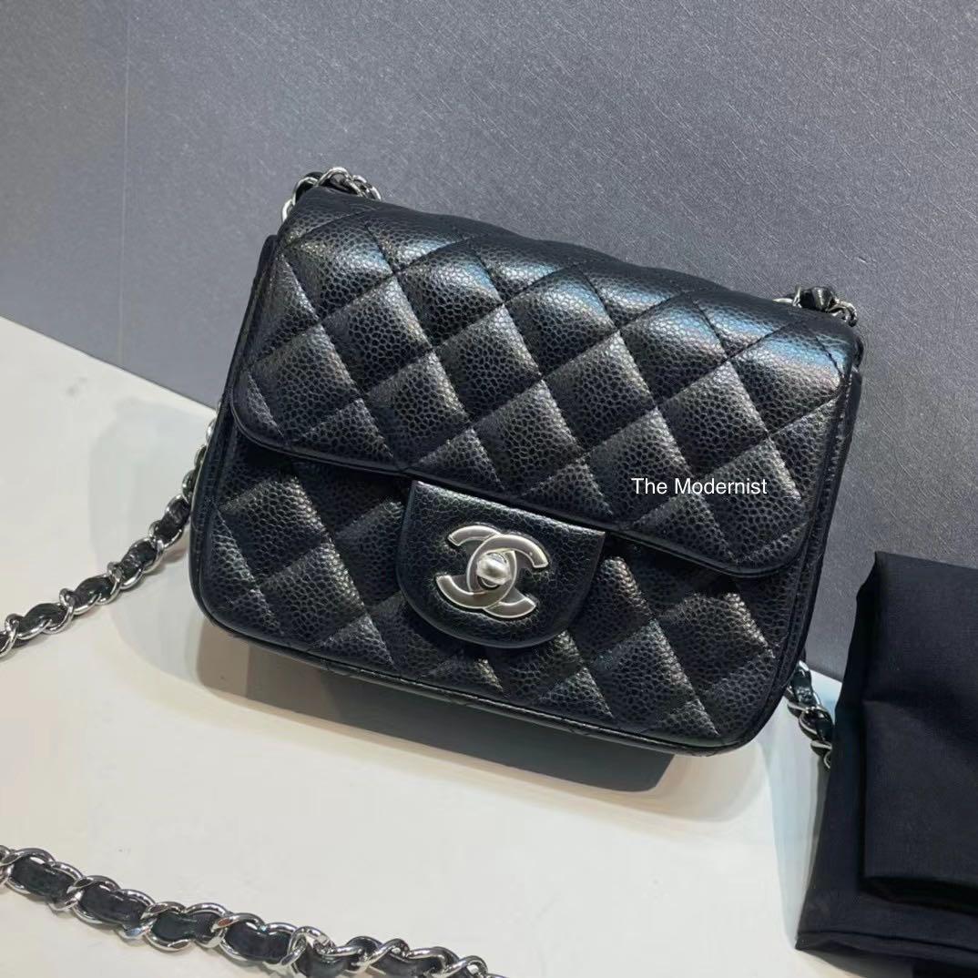 Chanel Square Mini Flap Black Caviar Leather Silver hardware