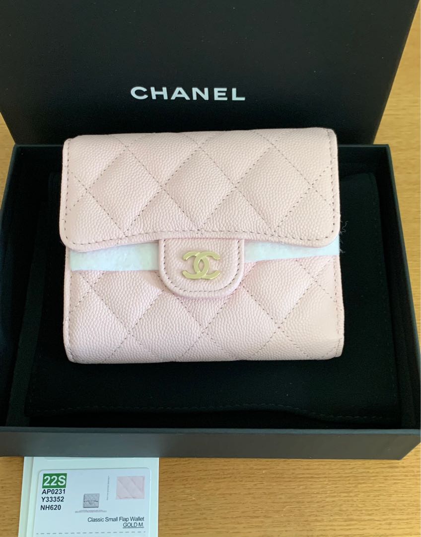 Chanel 22S Sakura Pink Caviar Classic Small Flap Wallet with Pale GHW,  Luxury, Accessories on Carousell