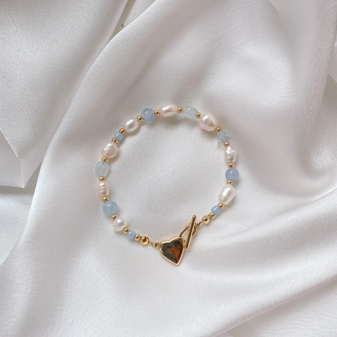 cinderella aquamarine heart inspired handmade beaded bracelet