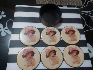 Cup glass vintage wood coasters 6 pieces