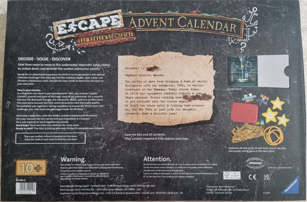 ESCAPE: The Sunken Submarine Advent Calendar Cluedo Detective Games