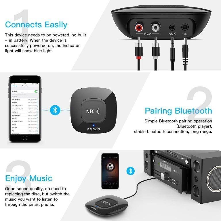 esinkin Bluetooth Receiver Wireless, NFCEnabled Audio Adapter, Audio