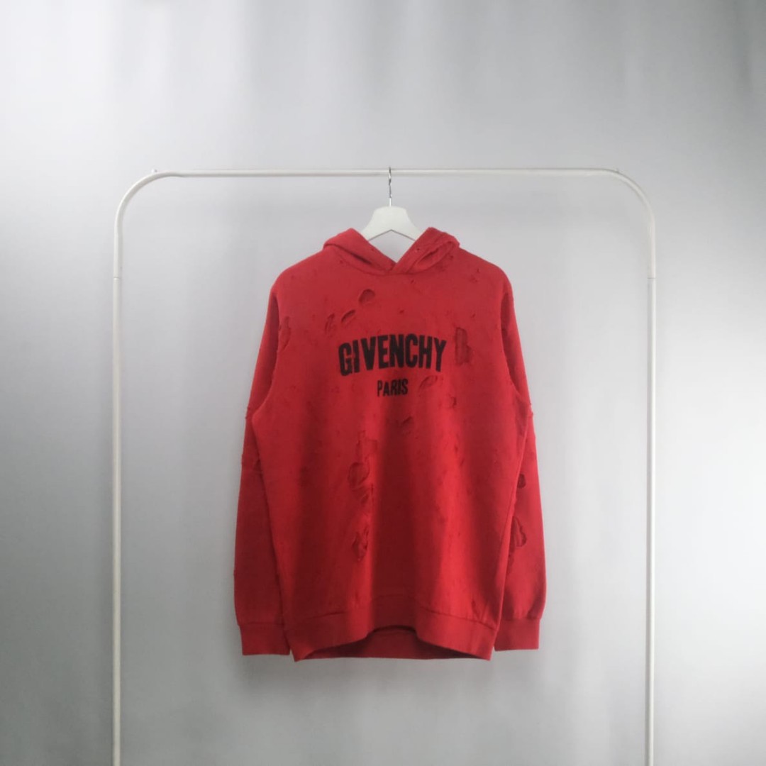 Givenchy red 2025 distressed hoodie