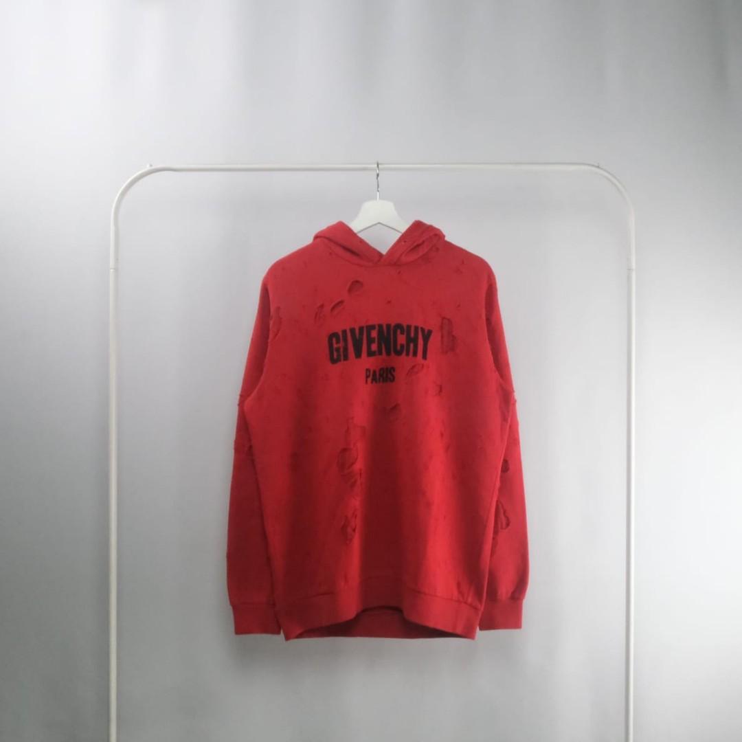 Red givenchy hoodie distressed hot sale