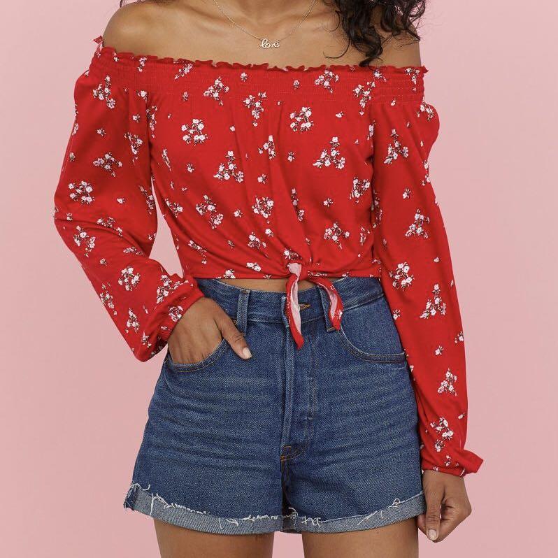 H&m floral off the shoulder top sales
