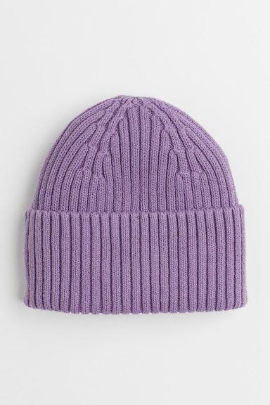 purple and white beanie