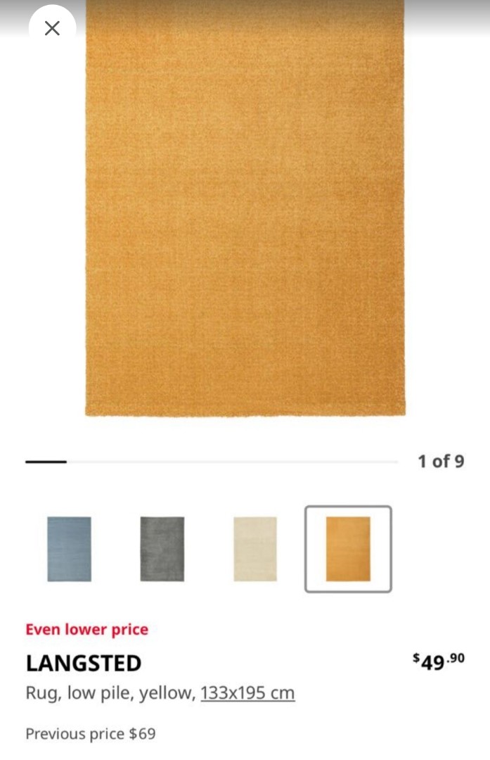 Ikea Langsted Rug Carpet Yellow, Furniture & Home Living, Home Decor