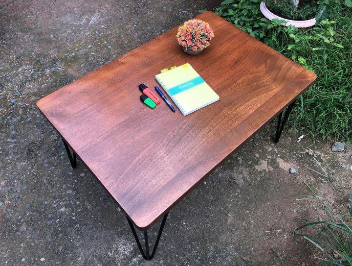 Industrial Design Coffee Table (Category: Coffee & Tea Tableware) located in Pasig City. Submitted by holzph (Listing ID 1163344921, Image 2). Description: Bring an industrial touch to your space with this customizable sized coffee table. ☕️ This table top is made from solid hardwood, integrated with steel legs, bringing a perfect balanced design. *our tables and benches can be customized in measurements . . 100% Solid Mahogany Wood 🌳 First come