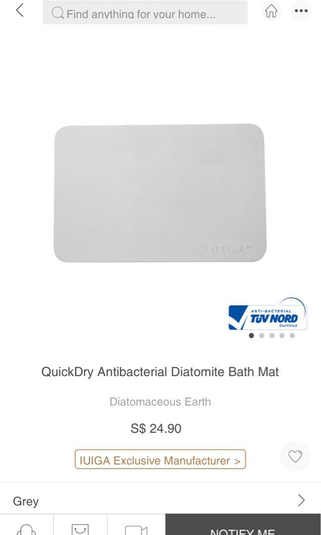 IUIGA Quickdry Antibacterial Diatomite Bath Mat, Furniture & Home
