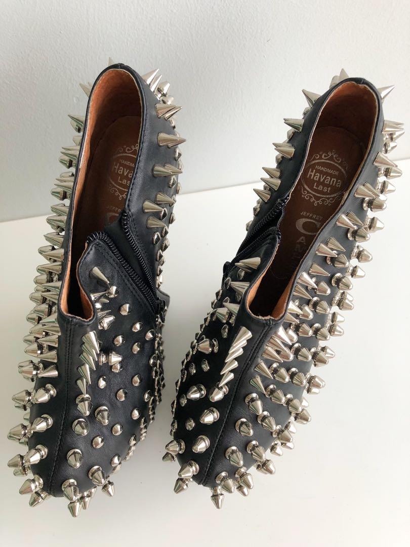 Jeffrey Campbell Shadow Stud Black Silver Platform Heels Boots