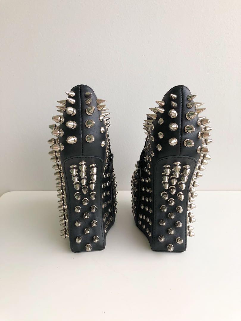 Jeffrey Campbell Shadow Stud Black Silver Platform Heels Boots