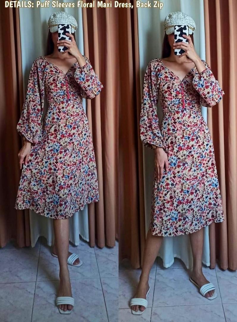LONG PUFF SLEEVES KOREAN FLORAL MAXI DRESS Women s Fashion Dresses Sets Dresses on Carousell
