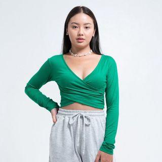Long sleeve crop top green emerald
