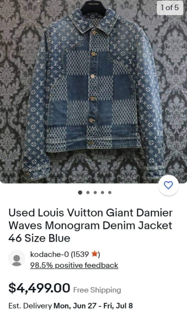 LOUIS VUITTON GIANT DAMIER WAVES MONOGRAM DENIM JACKET BLUE SIZE 48,  Luxury, Apparel on Carousell