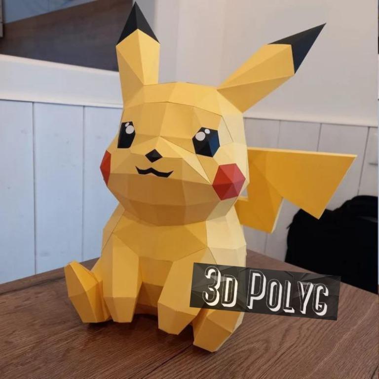 Low poly Pikachu Sit 3D Papercraft PDF, SVG Template For Creating 3D ...