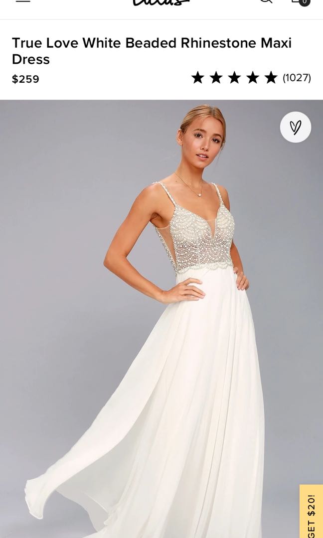 Lulus true love white beaded rhinestone maxi dress clearance