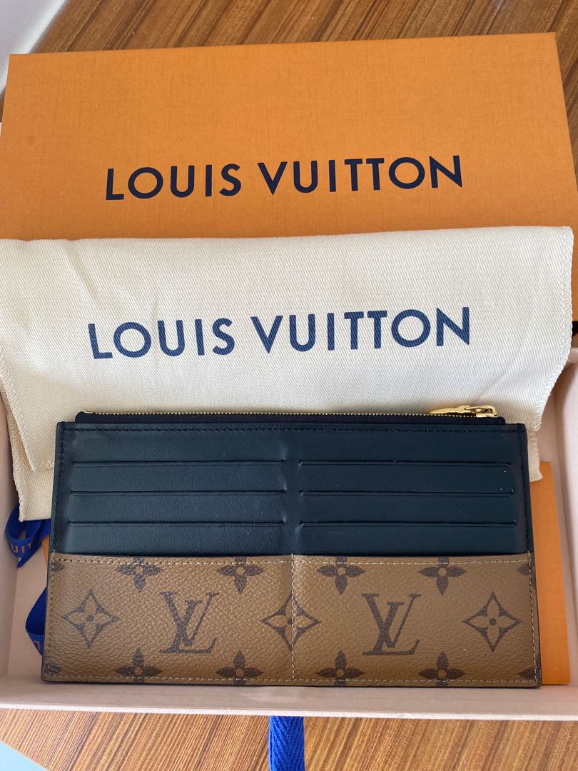 Louis Vuitton Slim Coin Case Wallet Monogram Reverse Black Brown M80390 F/S