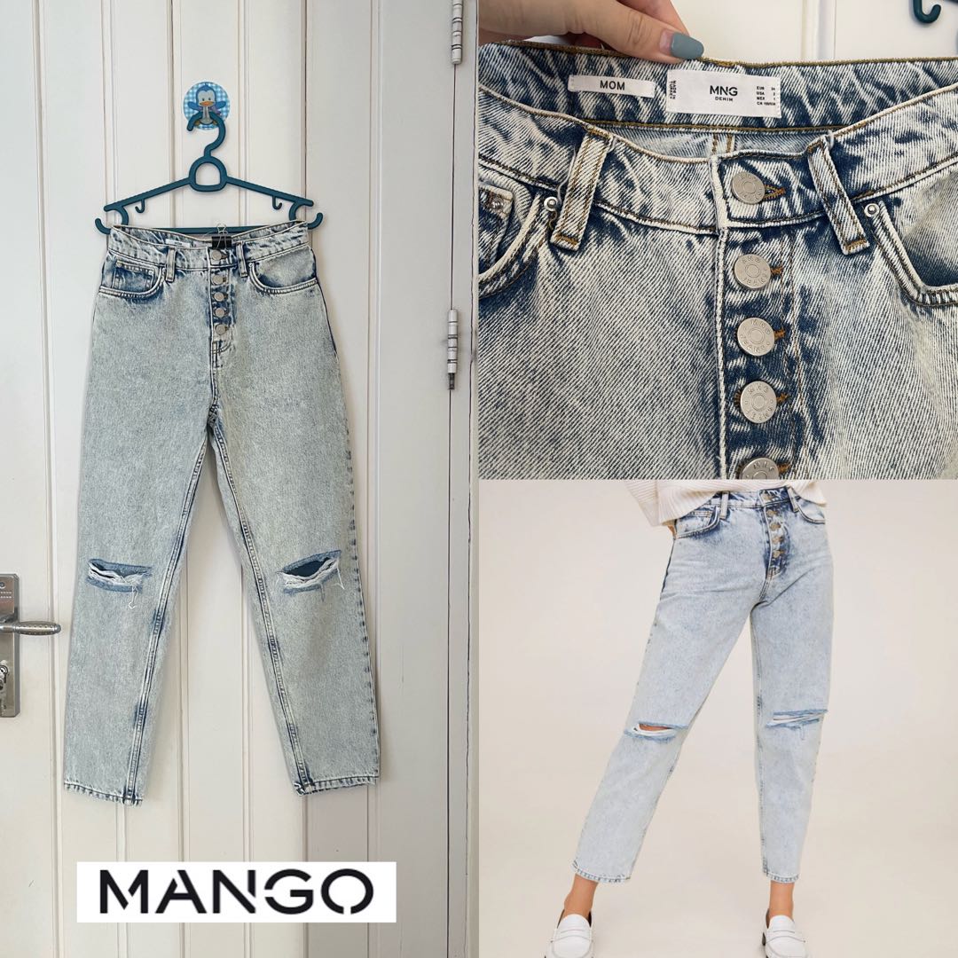 mango ripped mom jeans, Fesyen Wanita 